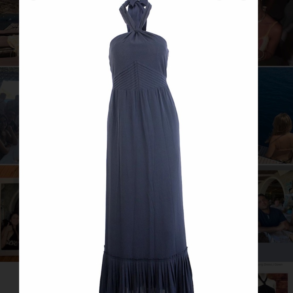 Tory Burch Navy Silk Halt Maxi Long Dress